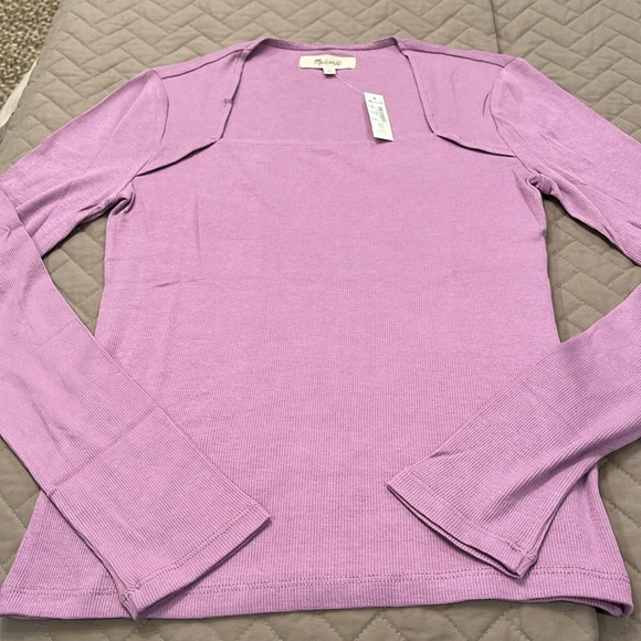 Madewell Lilac ANGLED-NECK LONG-SLEEVE TOP/NWT/Small - Picture 2 of 9